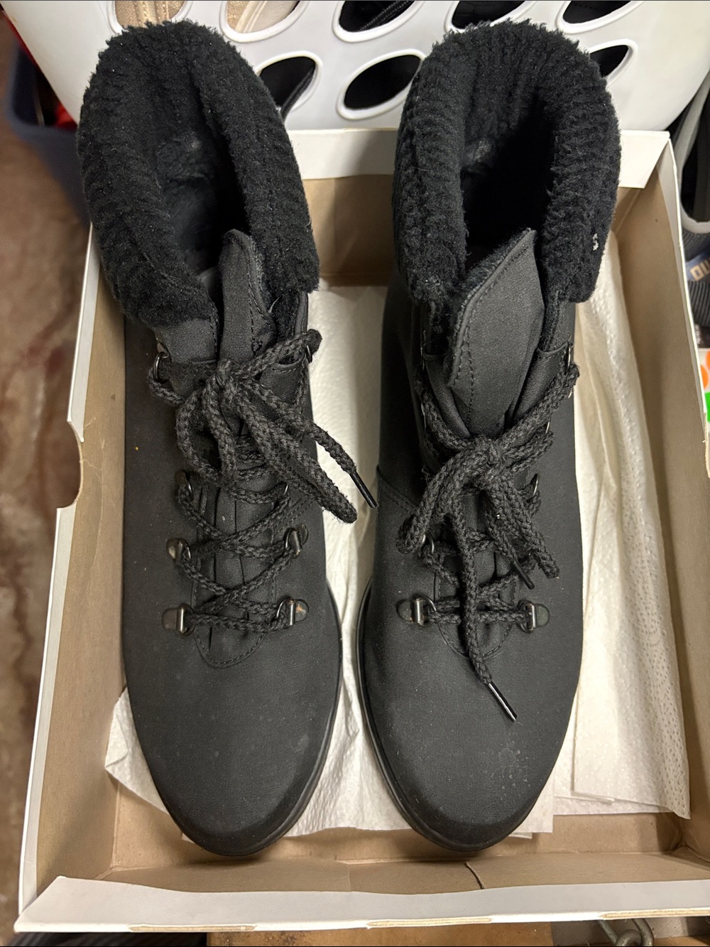 Women's Black Insulated Lace-Up Winter Boots with Cozy Fleece Collar